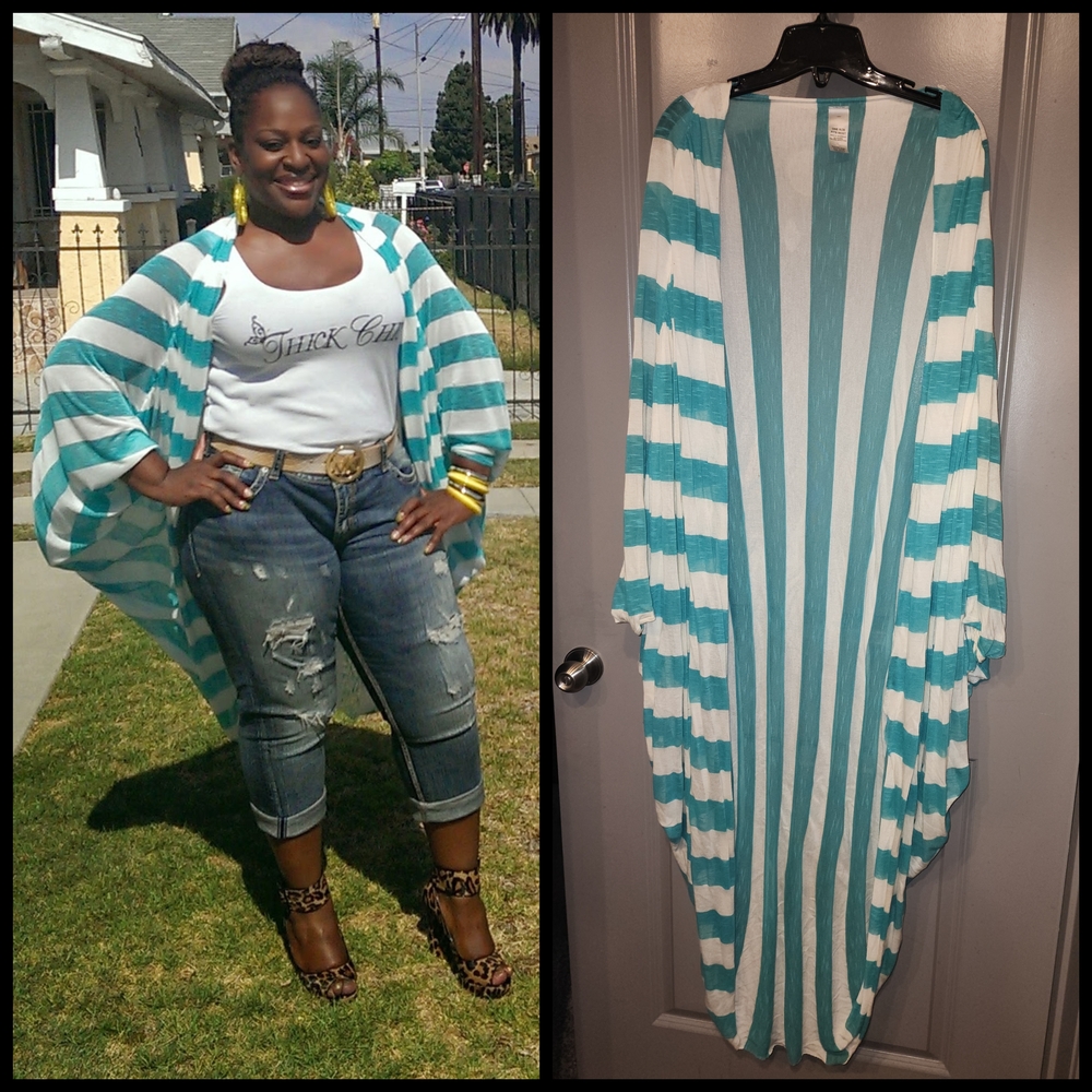 Striped Teal and White Women's Poncho